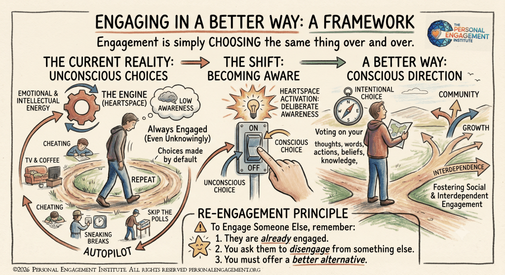 This is a graphic showing how to Engage in a Better Way from the Personal Engagement Institute, personalengagement.org