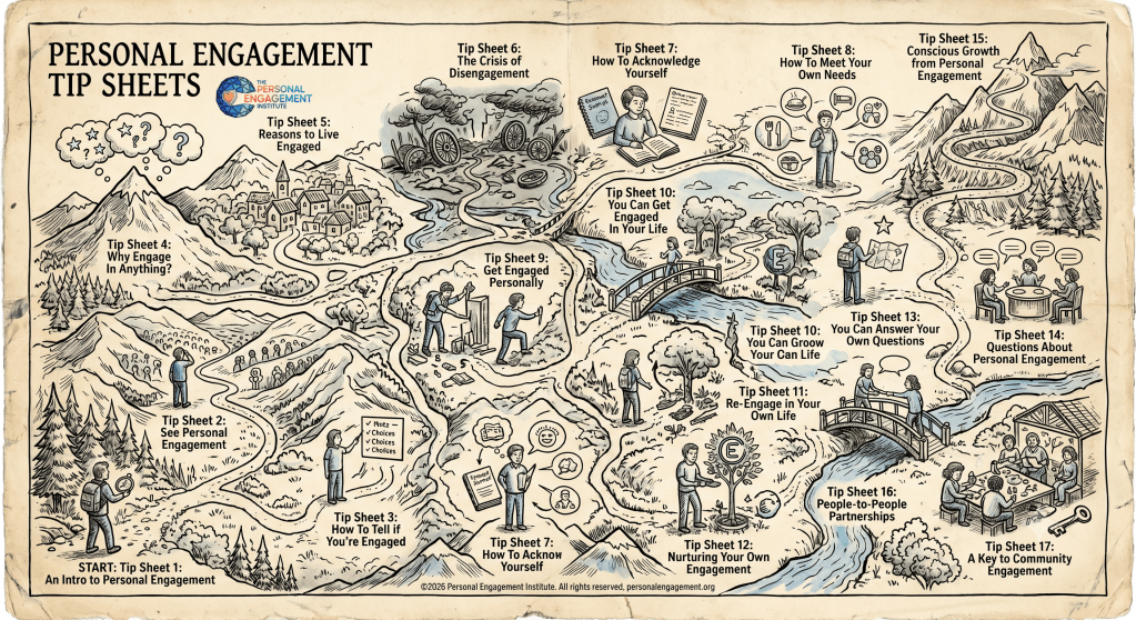 This is a map for the Personal Engagement Tip Sheets from the Personal Engagement Institute, personalengagement.org